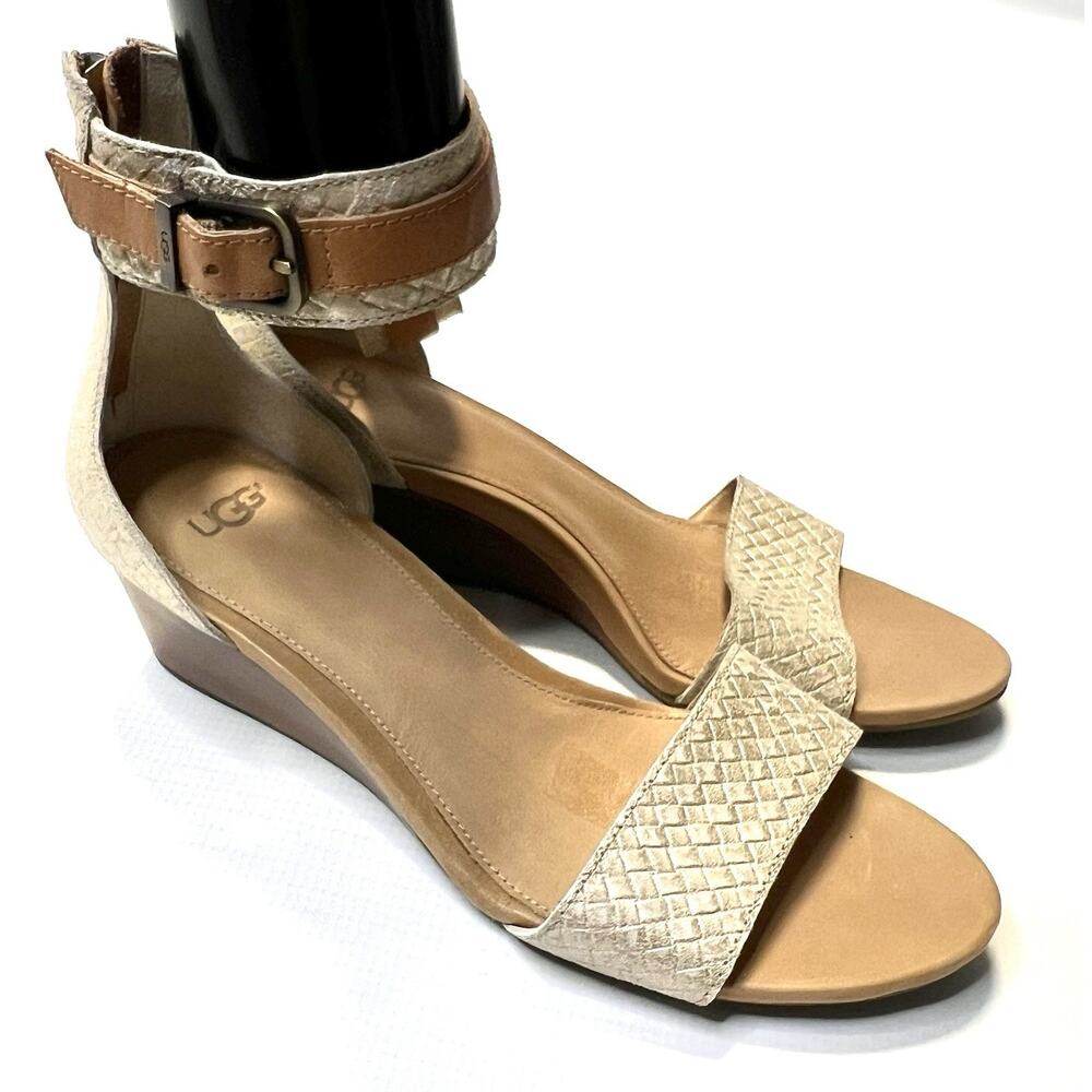 UGG Cream and Tan Wedge Sandals